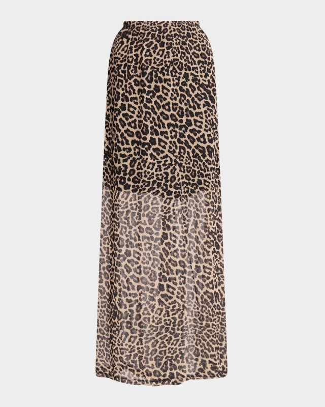 Leopard-Print Mesh Maxi Skirt
